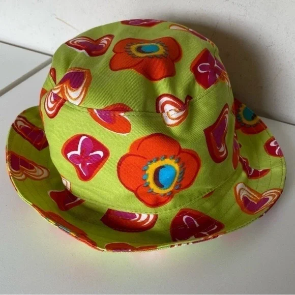 Nordstrom Lime Green Orange Pink Cotton Canvas Floral Print Bucket Hat - Picture 8 of 16